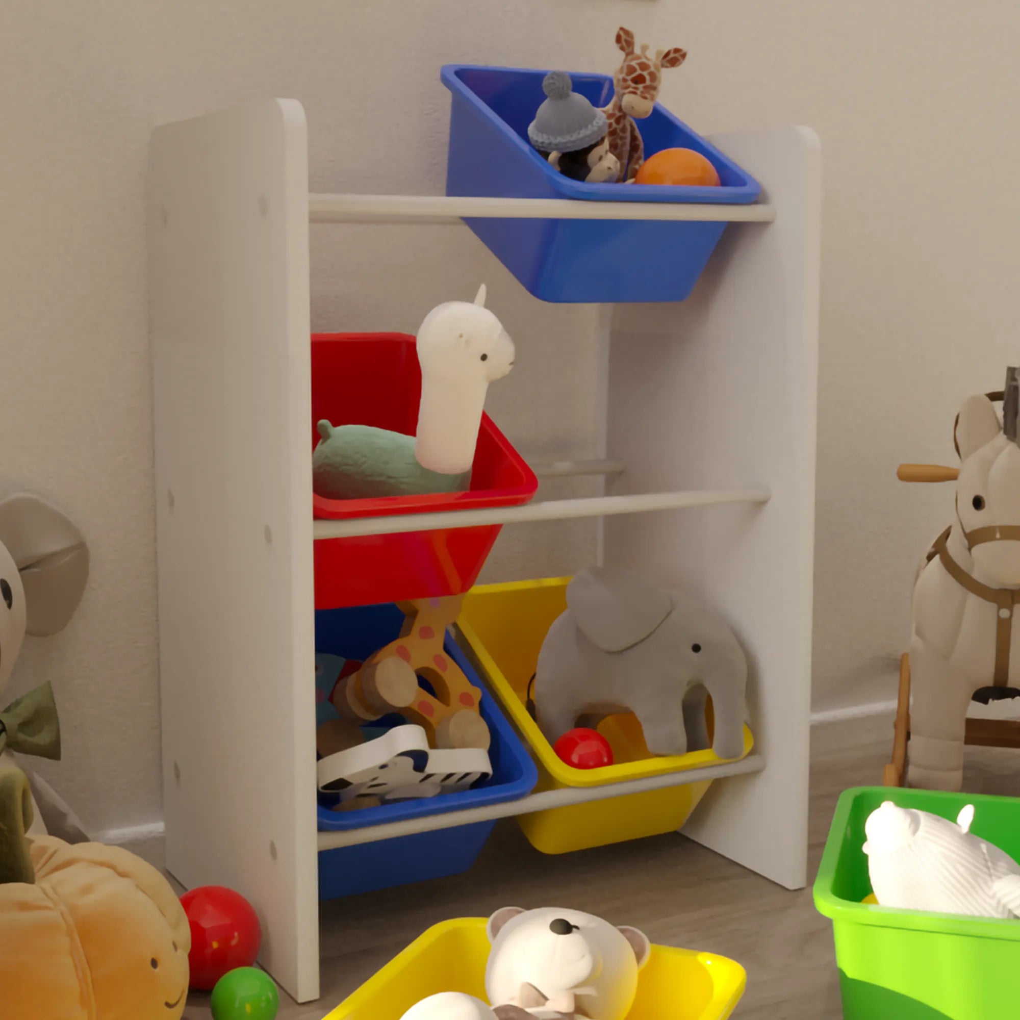 6 Sepetli Montessori Oyuncak Dolabı | Çok Amaçlı Düzenleyici Dolap - Kırmızı Mavi Sarı Renkli