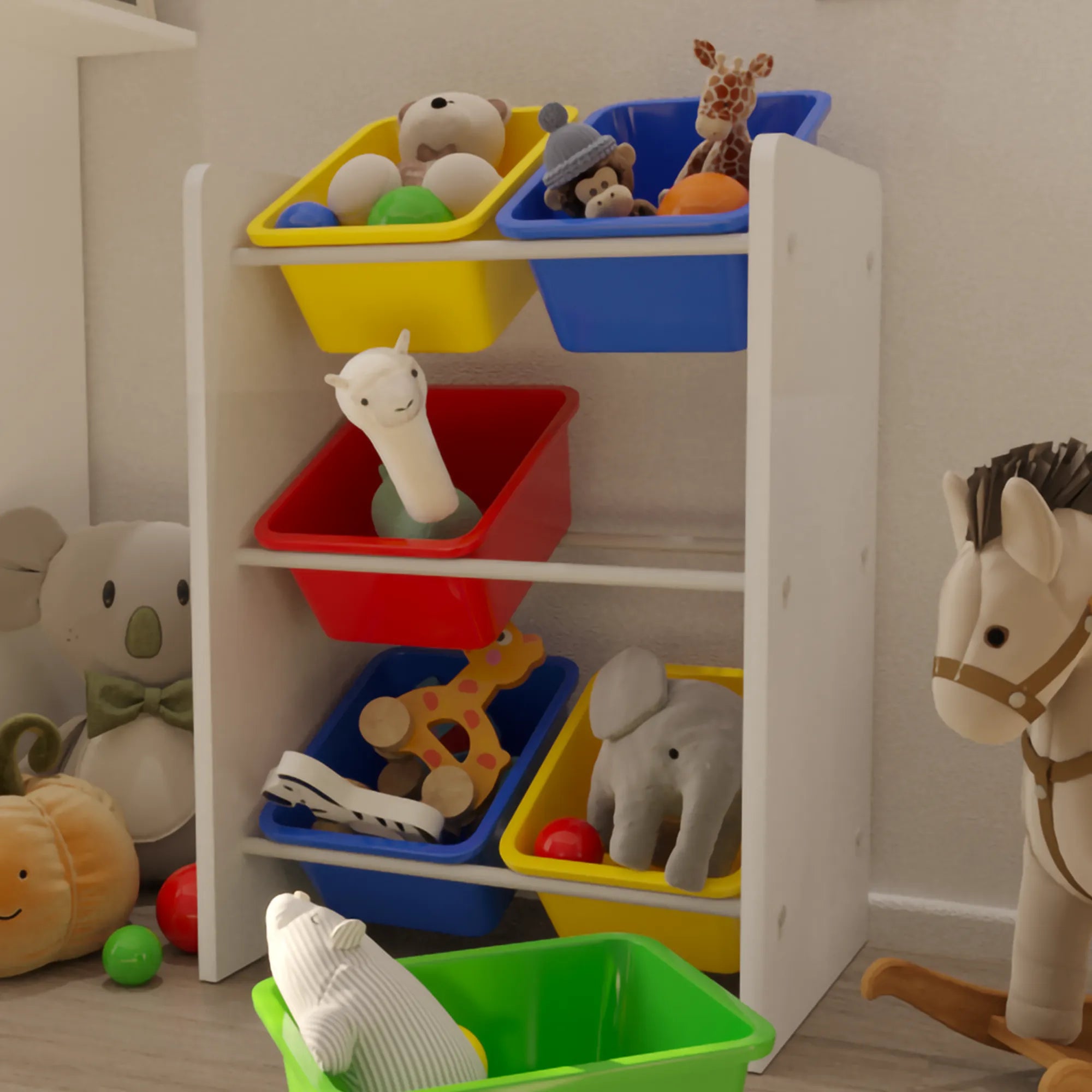 6 Sepetli Montessori Oyuncak Dolabı | Çok Amaçlı Düzenleyici Dolap - Kırmızı Mavi Sarı Renkli