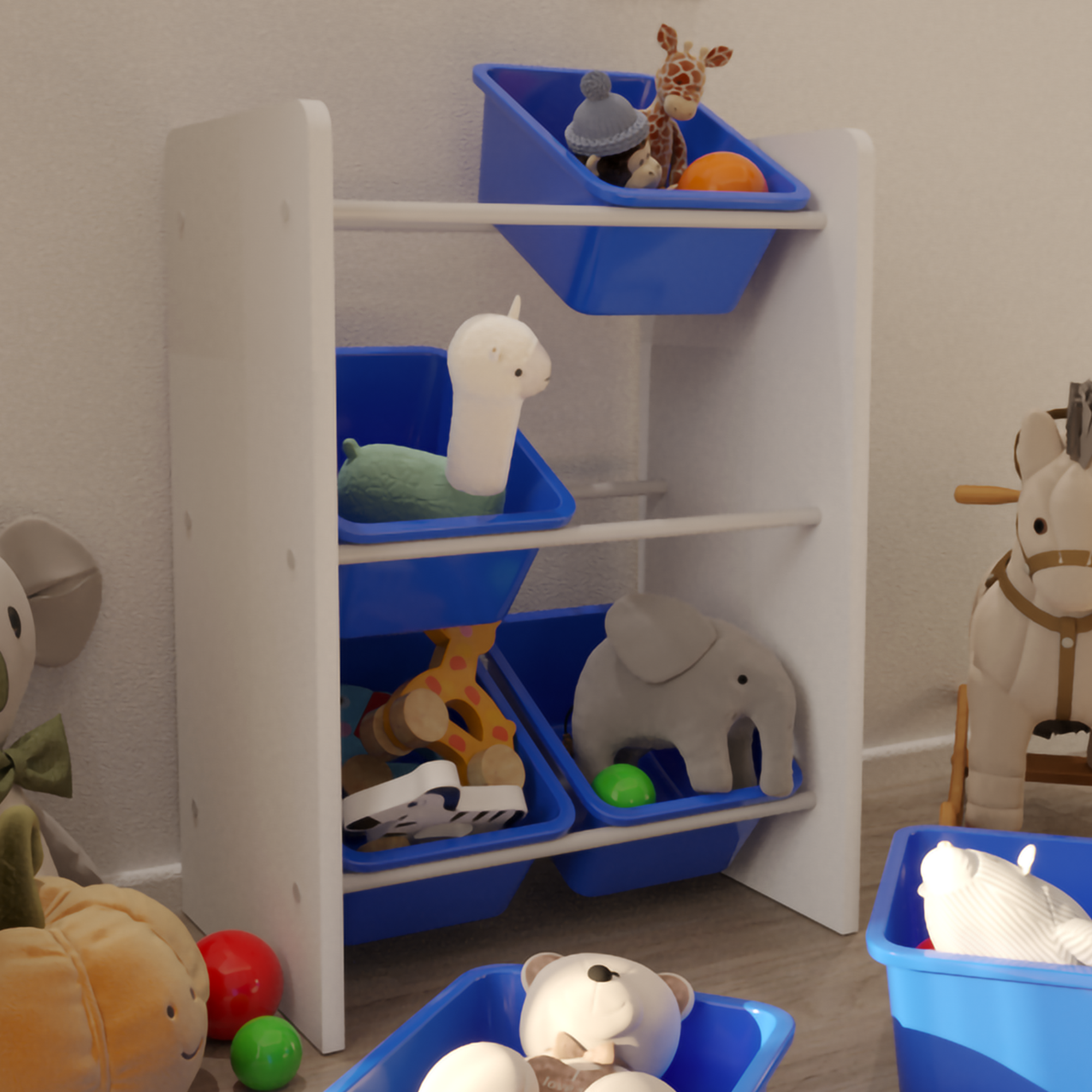 6 Sepetli Montessori Oyuncak Dolabı | Çok Amaçlı Düzenleyici Dolap - Mavi