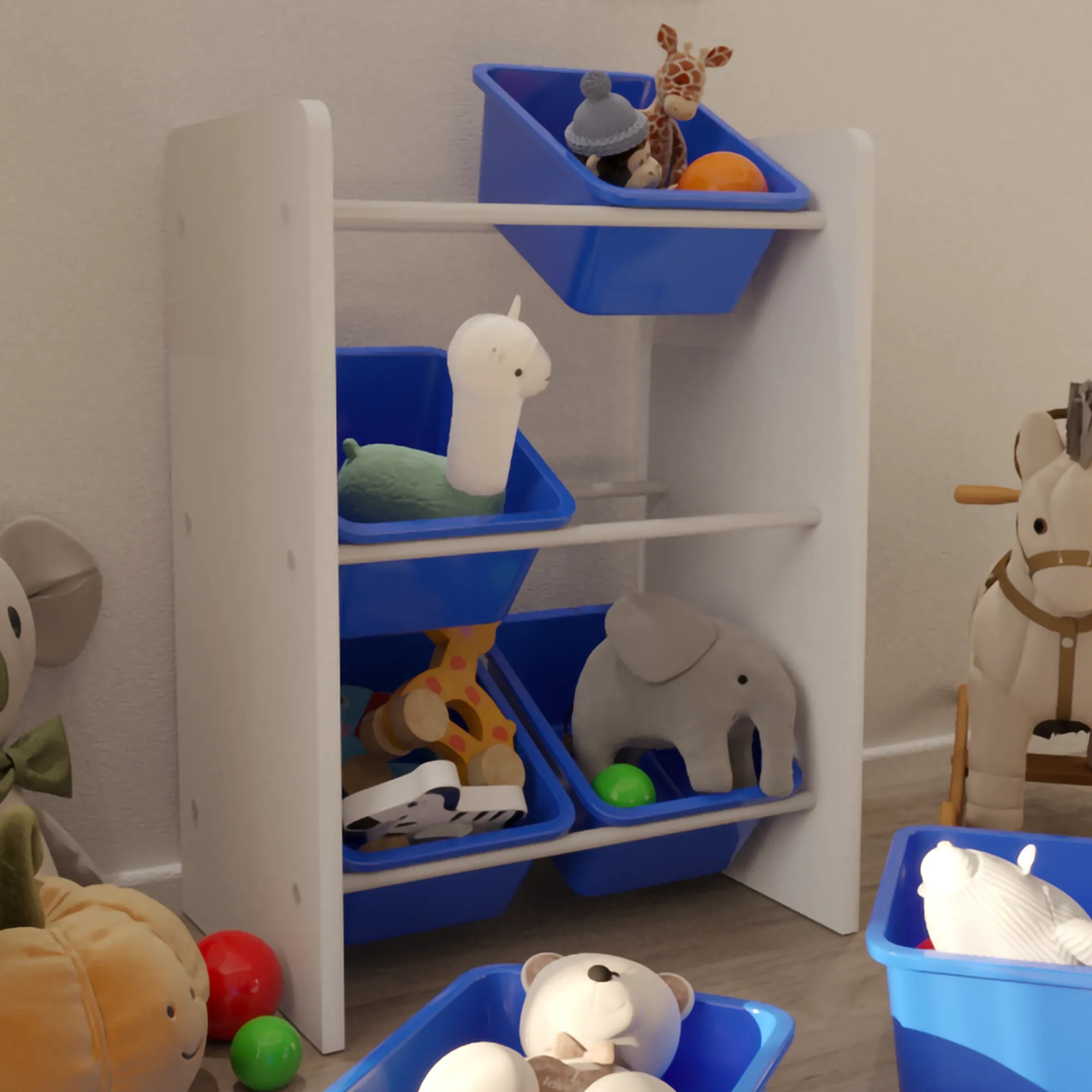6 Sepetli Montessori Oyuncak Dolabı | Çok Amaçlı Düzenleyici Dolap - Mavi