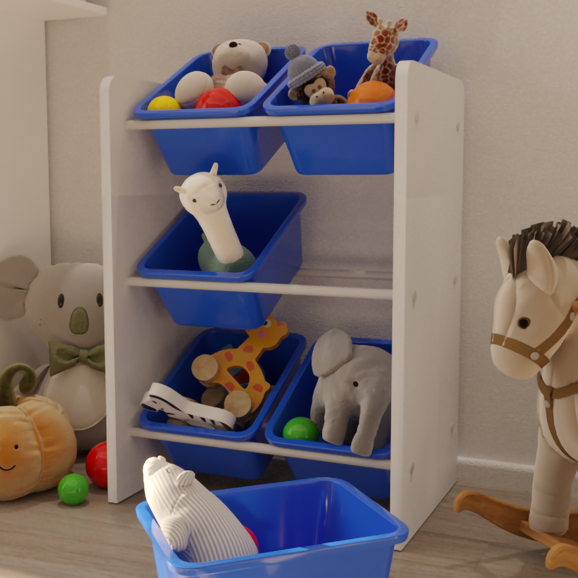 Flinder 6 Sepetli Montessori Oyuncak Dolabı | Çok Amaçlı Düzenleyici Dolap - Mavi