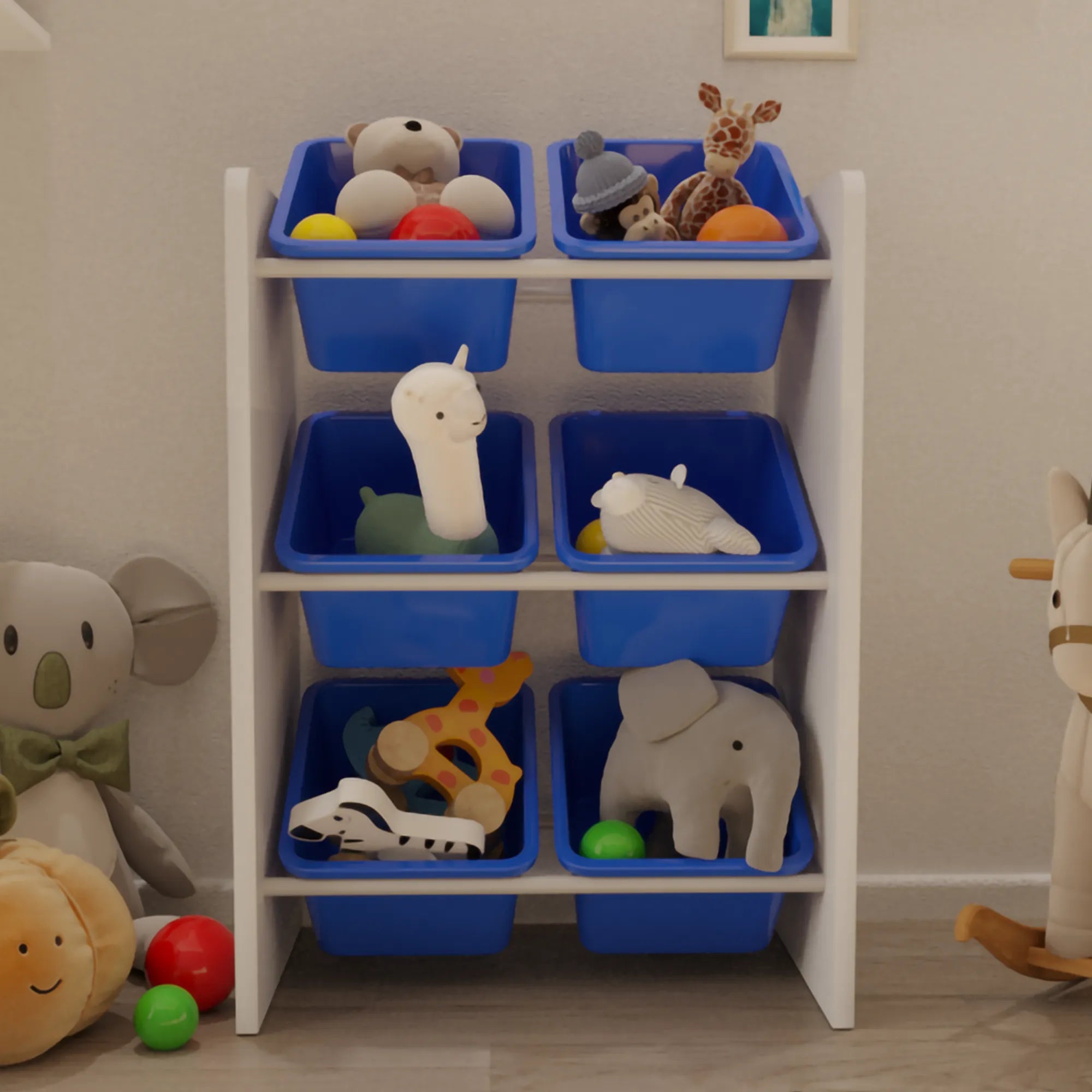 6 Sepetli Montessori Oyuncak Dolabı | Çok Amaçlı Düzenleyici Dolap - Mavi