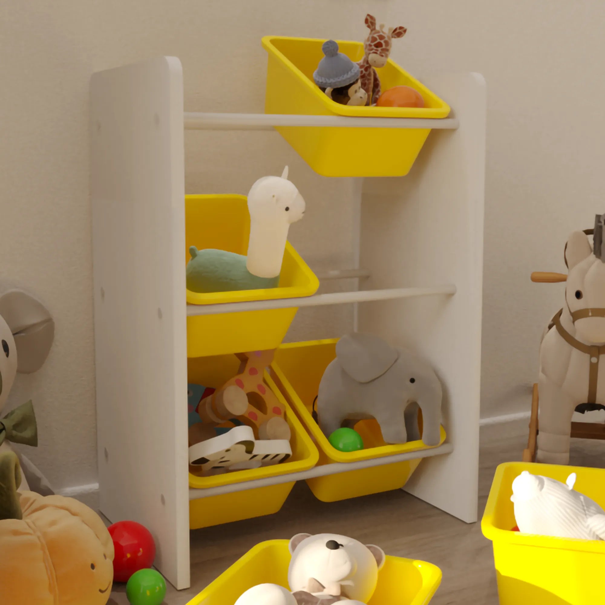 6 Sepetli Montessori Oyuncak Dolabı | Çok Amaçlı Düzenleyici Dolap - Sarı