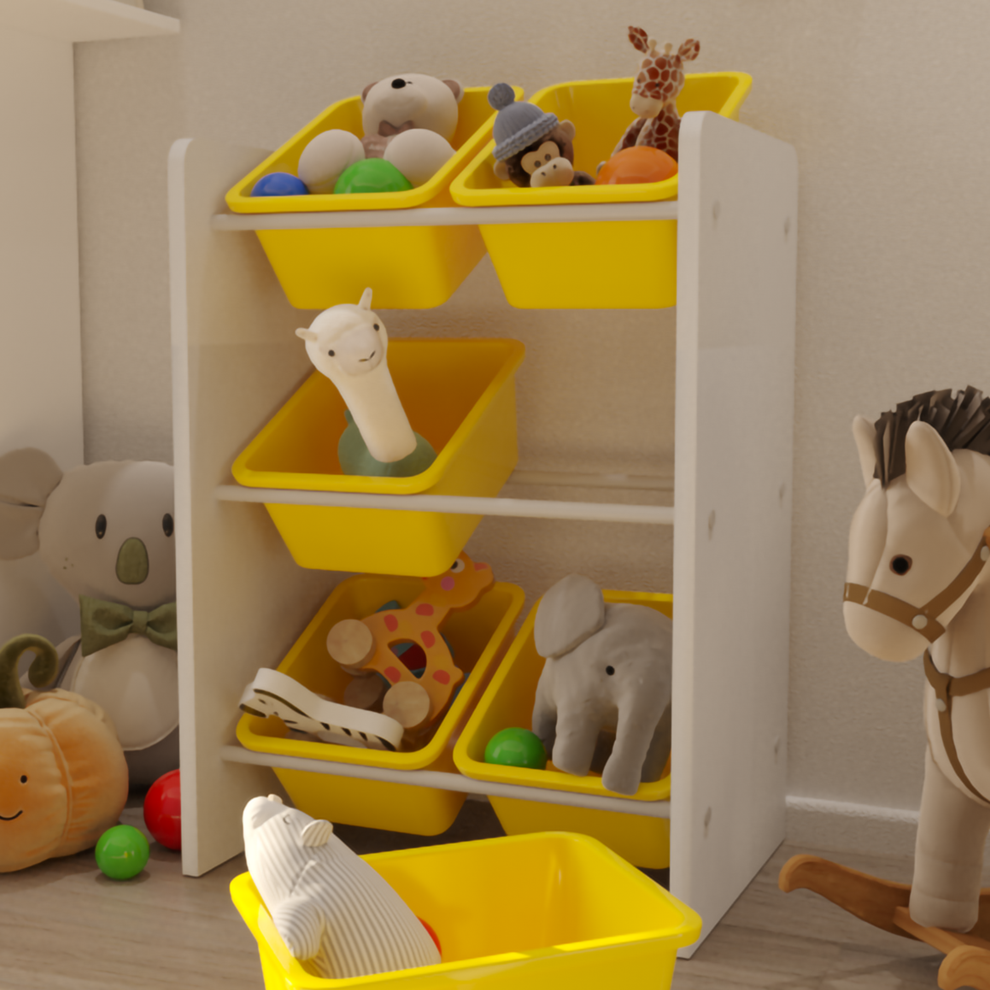 Flinder 6 Sepetli Montessori Oyuncak Dolabı | Çok Amaçlı Düzenleyici Dolap - Sarı