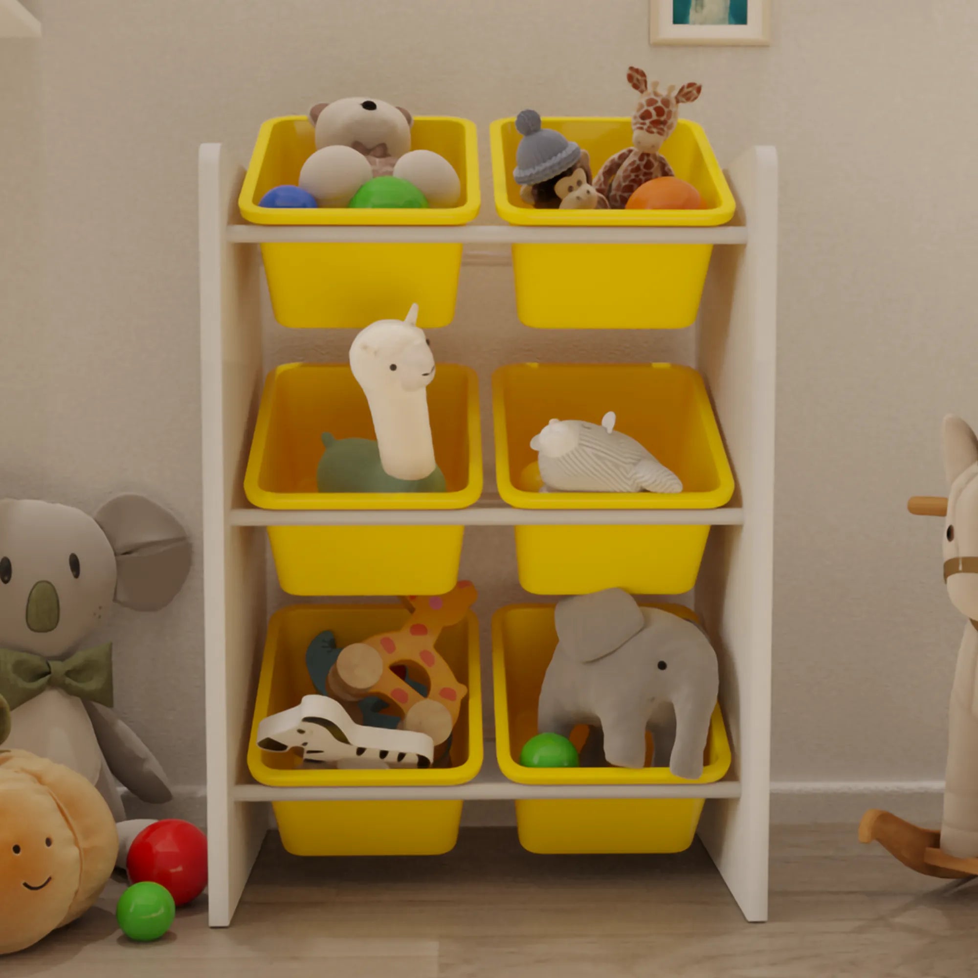 6 Sepetli Montessori Oyuncak Dolabı | Çok Amaçlı Düzenleyici Dolap - Sarı