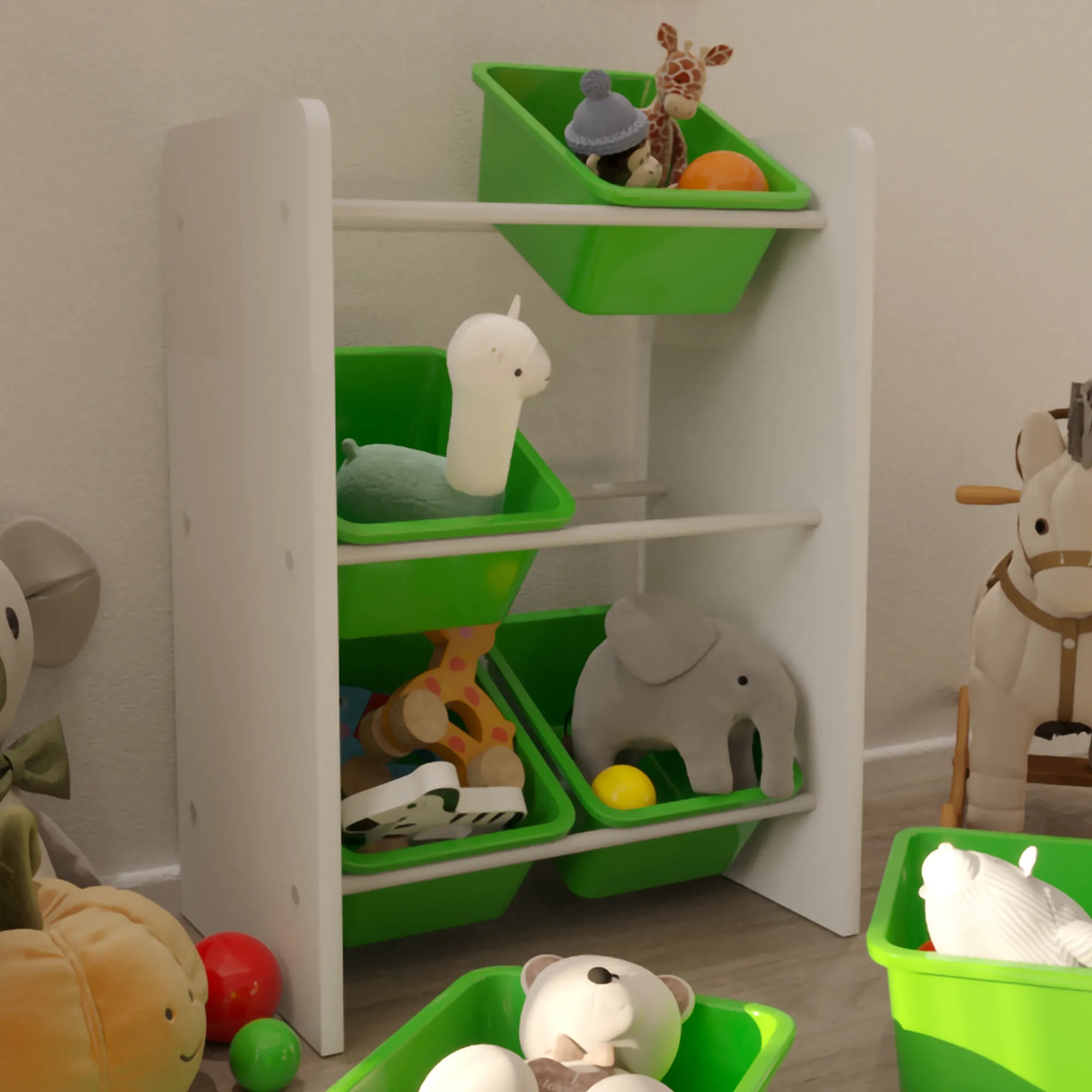 6 Sepetli Montessori Oyuncak Dolabı | Çok Amaçlı Düzenleyici Dolap - Yeşil