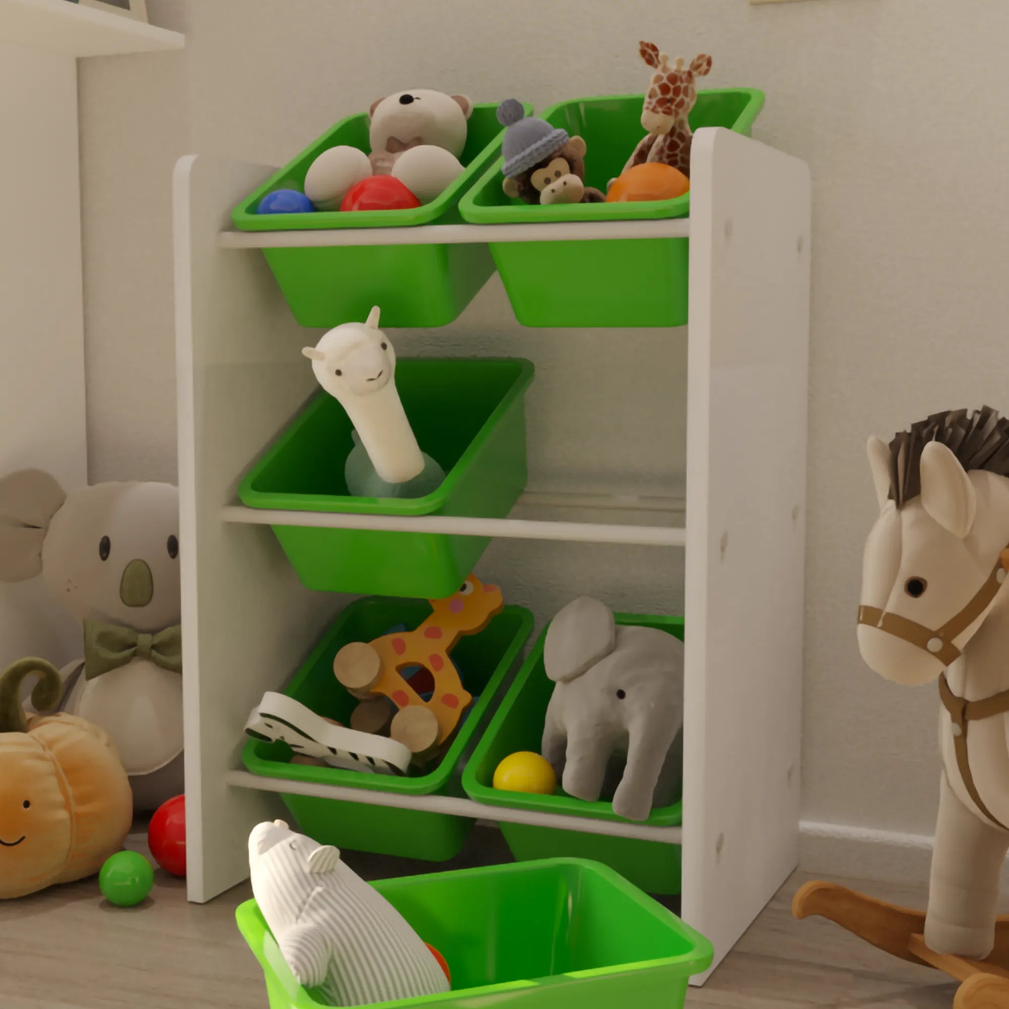 6 Sepetli Montessori Oyuncak Dolabı | Çok Amaçlı Düzenleyici Dolap - Yeşil