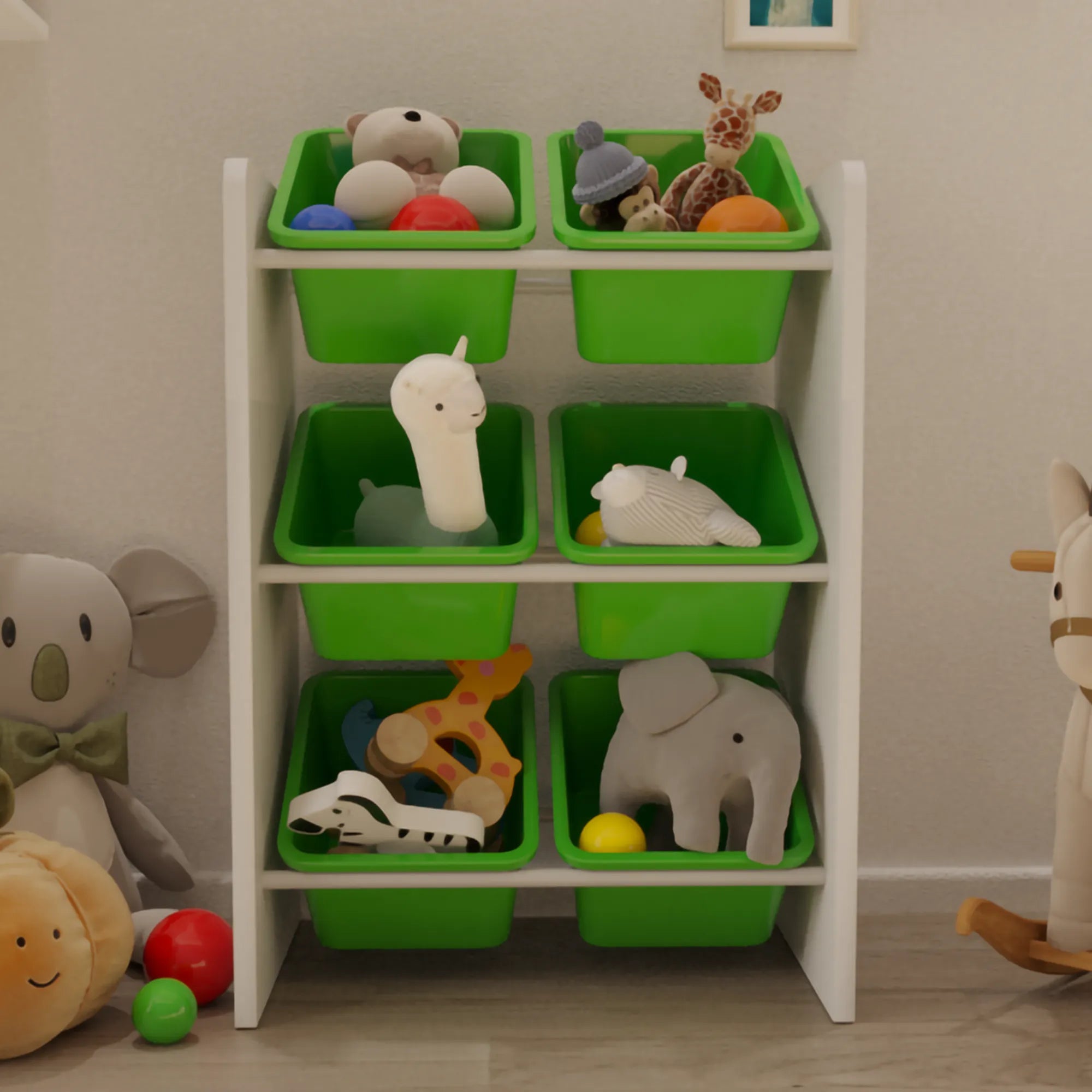 6 Sepetli Montessori Oyuncak Dolabı | Çok Amaçlı Düzenleyici Dolap - Yeşil