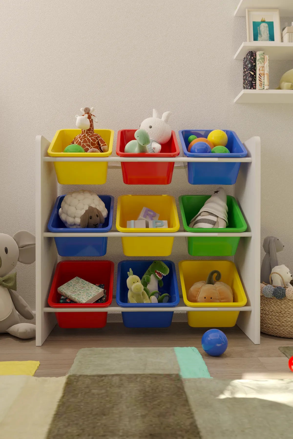9 Sepetli Montessori Oyuncak Dolabı | Çok Amaçlı Düzenleyici Dolap - Çok Renkli Dolap