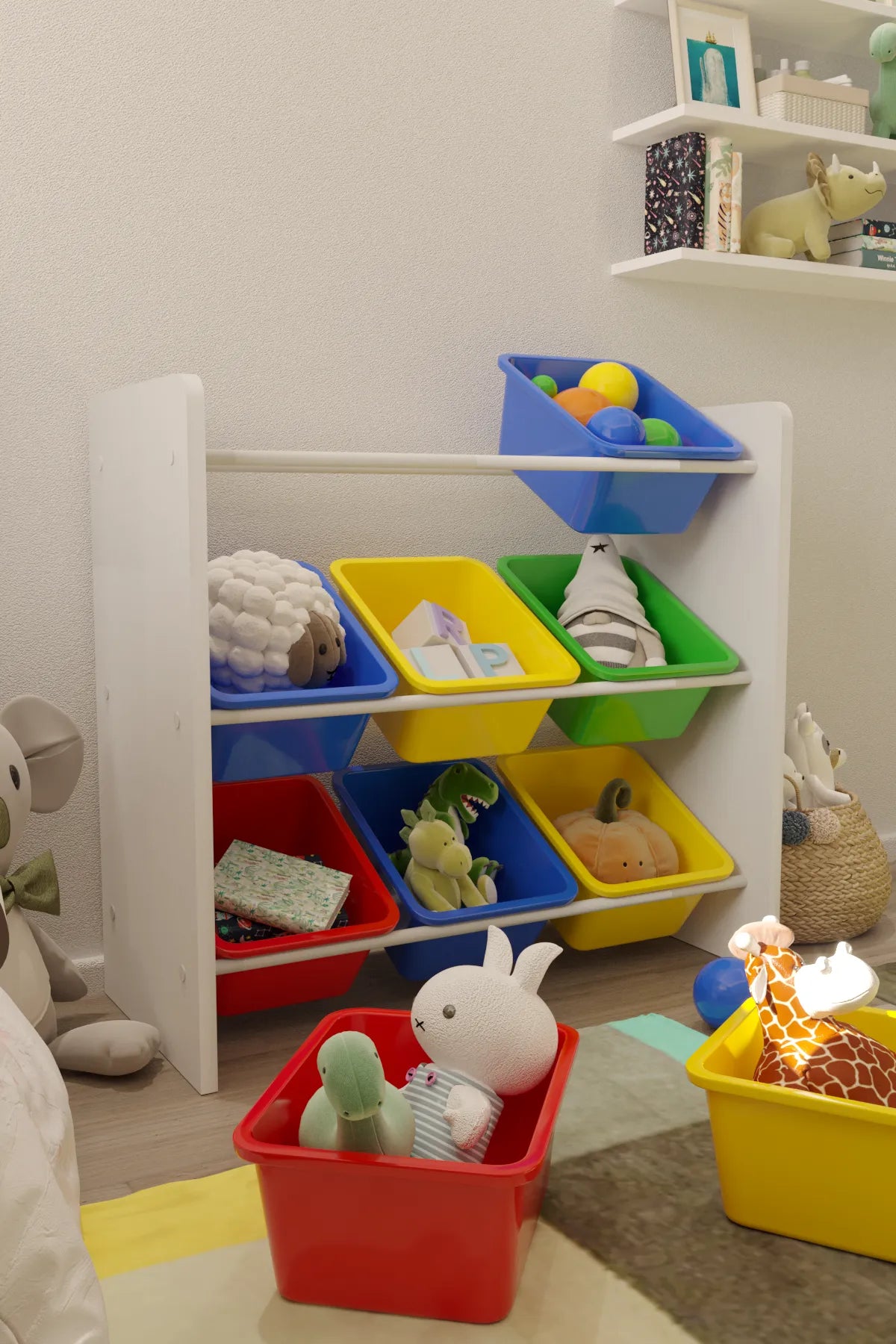 9 Sepetli Montessori Oyuncak Dolabı | Çok Amaçlı Düzenleyici Dolap - Çok Renkli Dolap
