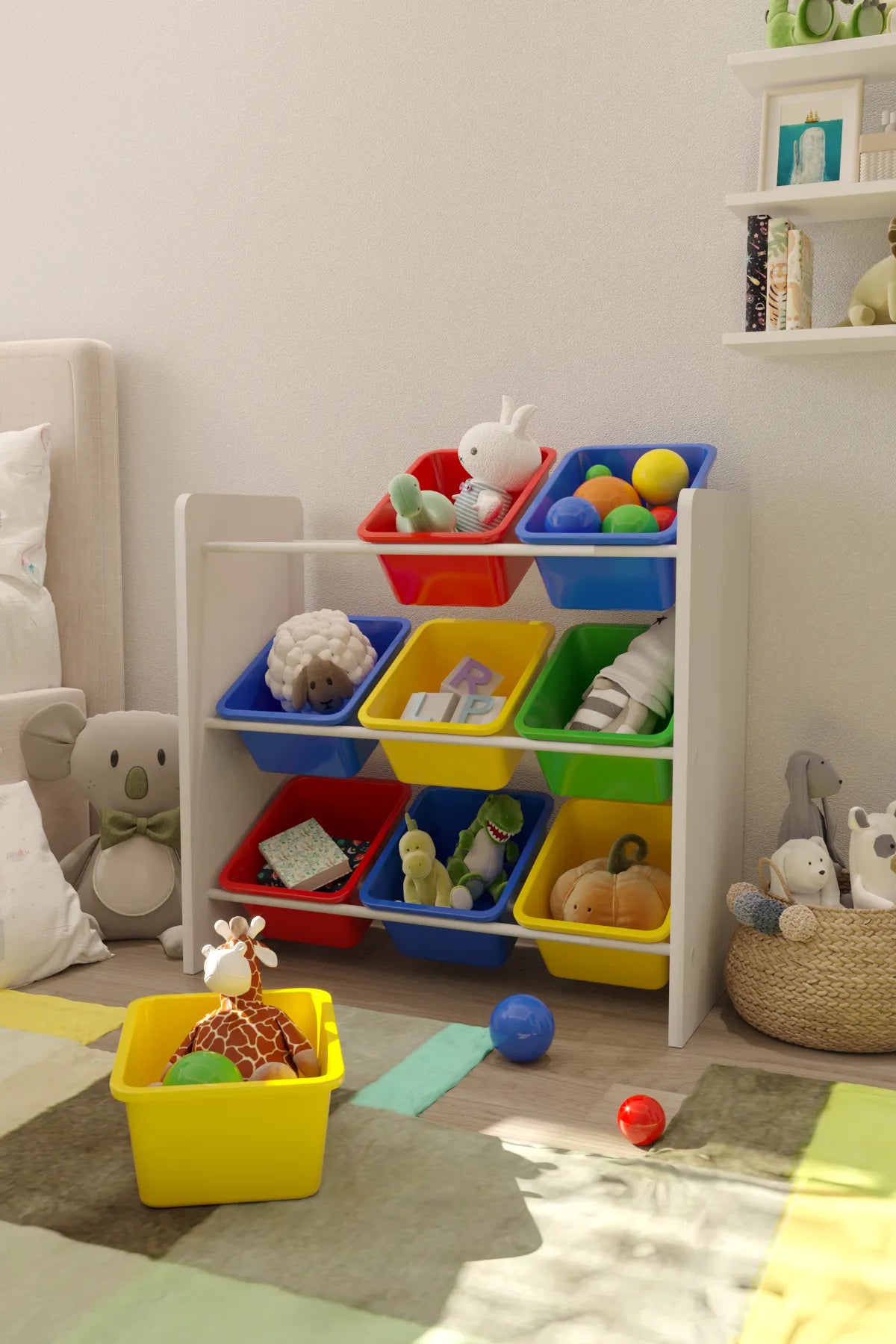 9 Sepetli Montessori Oyuncak Dolabı | Çok Amaçlı Düzenleyici Dolap - Çok Renkli Dolap
