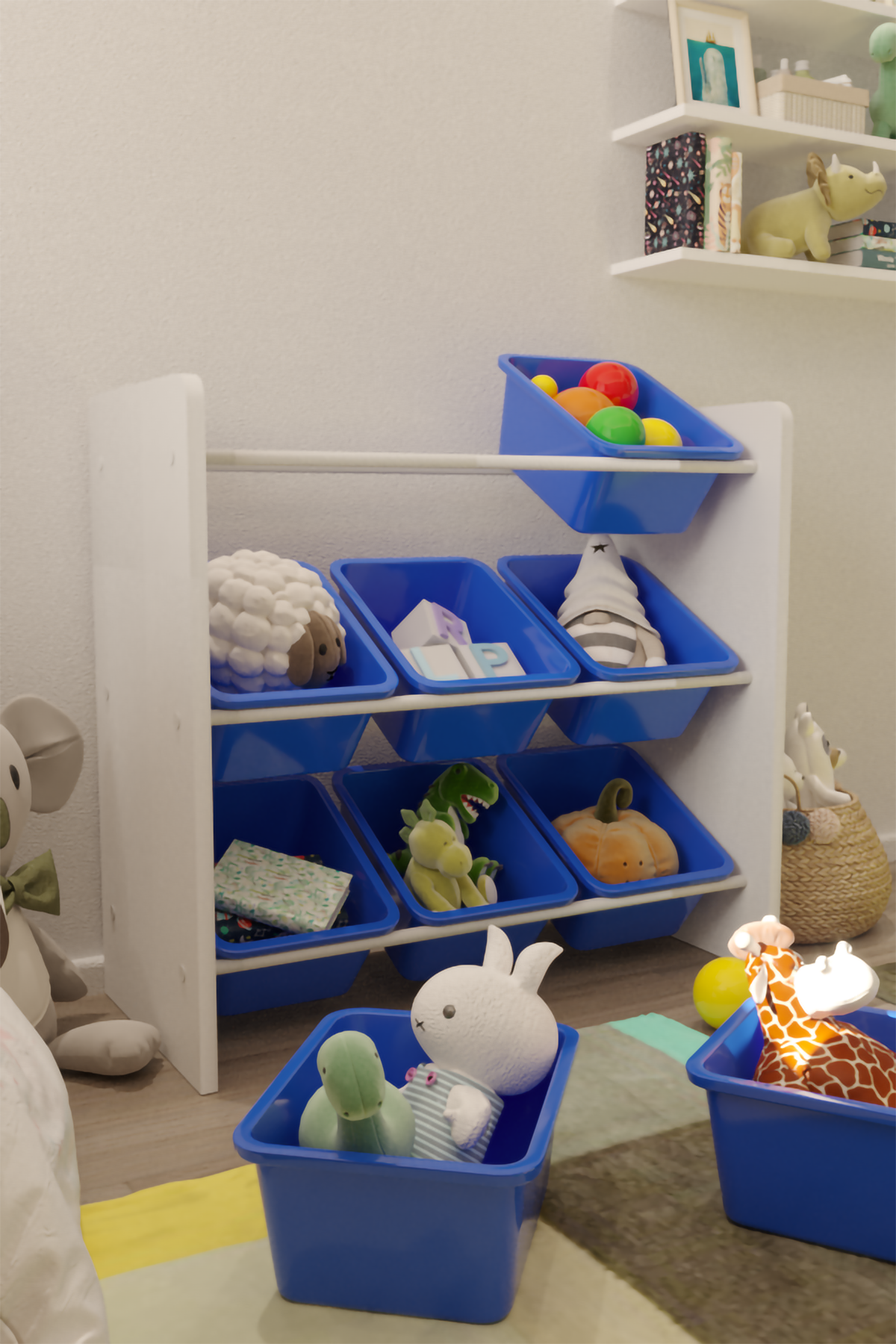 Flinder 9 Sepetli Montessori Oyuncak Dolabı | Çok Amaçlı Düzenleyici Dolap - Mavi Sepetli