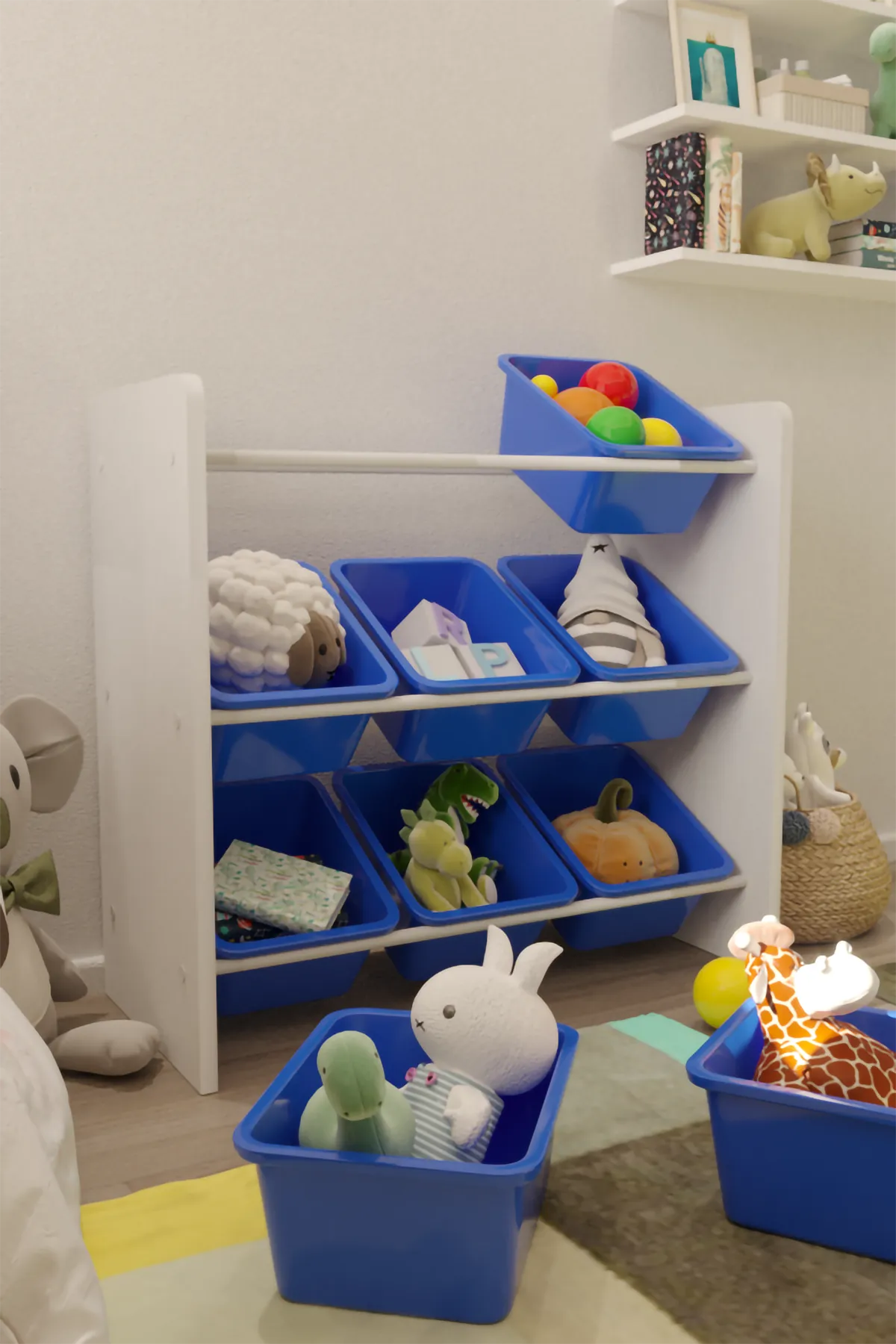 9 Sepetli Montessori Oyuncak Dolabı | Çok Amaçlı Düzenleyici Dolap - Mavi Sepetli